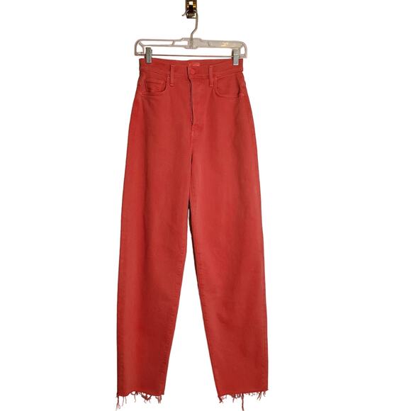 Mother Curbside Heel Fray Jeans Rose Of Sharon 25 Pink High Waisted Straight Leg - Picture 2 of 13